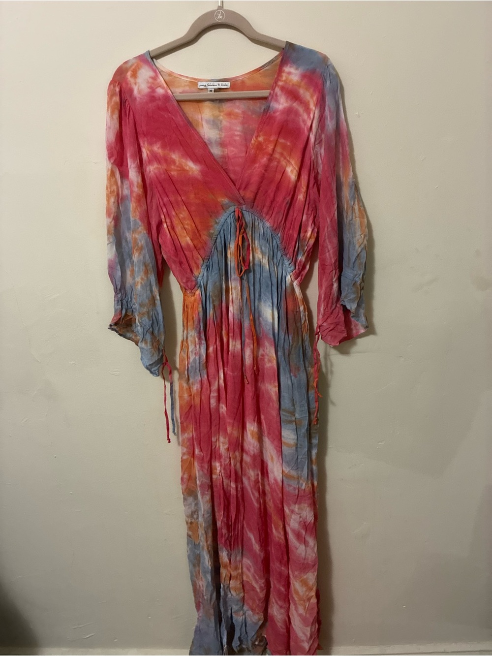 Young Fabulous & Broke Tie-Dye Wrap Maxi Dress in Pink, Blue & Orange